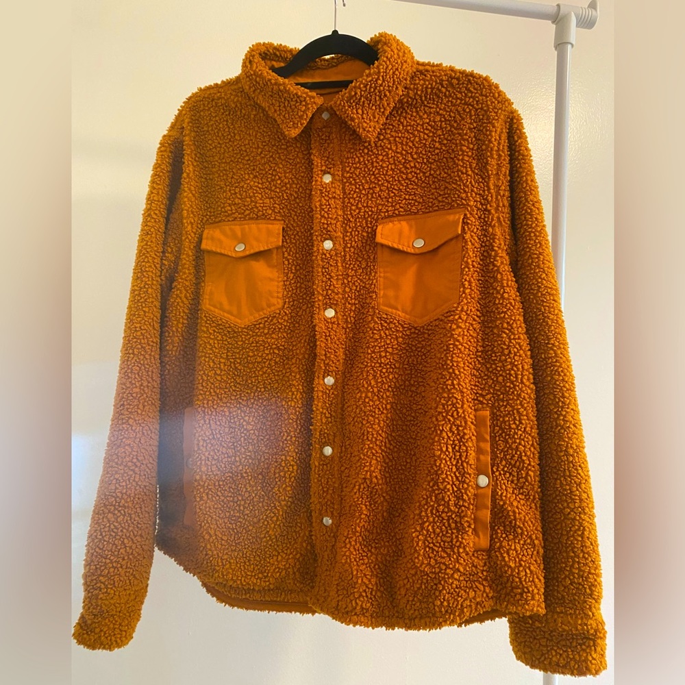 Mens L Goodfellow Orange/Brown Sherpa Shirt Jacket